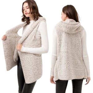 Love Tree Sherpa Fleece Hooded Sleeveless Cardigan Vest, Cream Tan L - Soft Cozy
